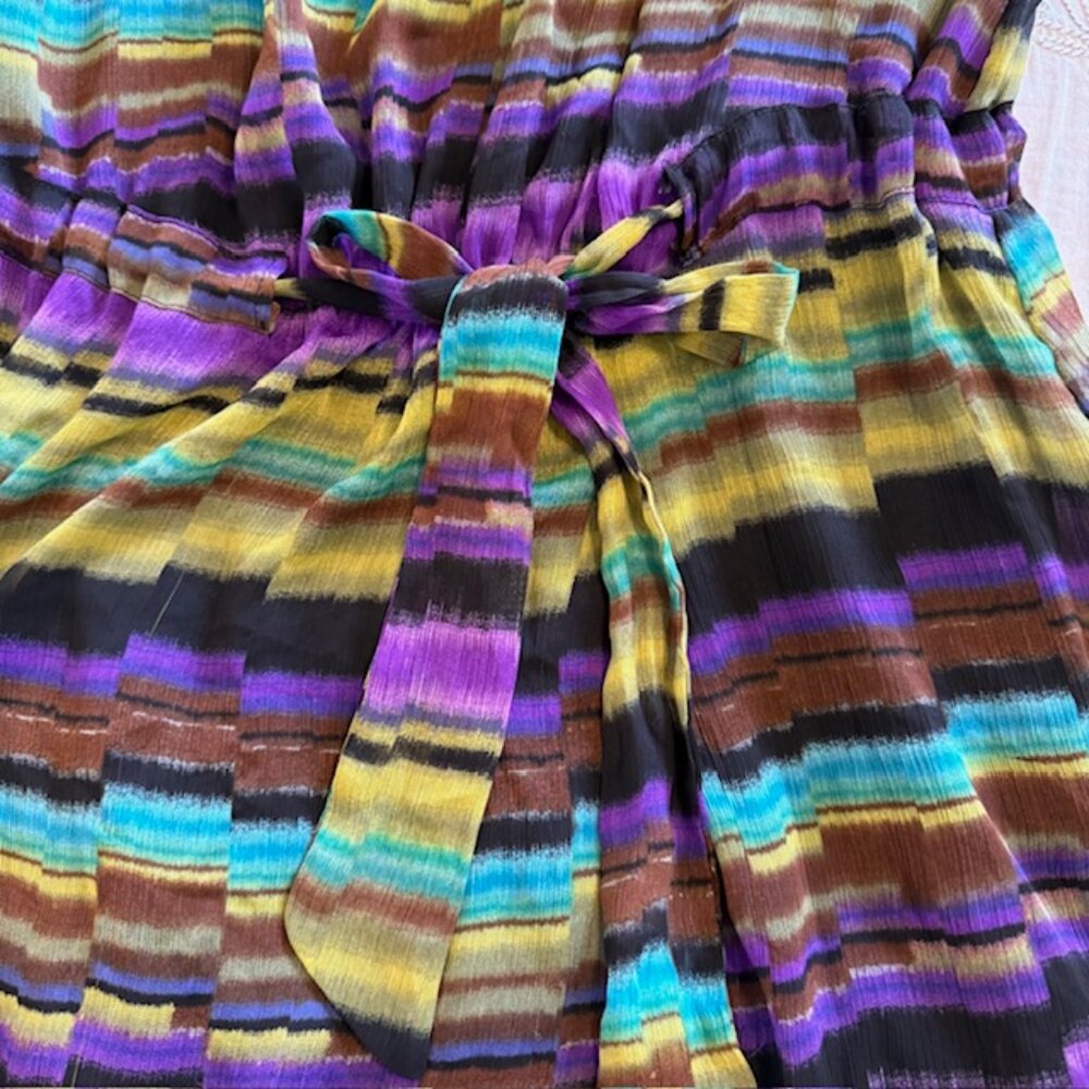 AGB Purple Geometric Print Sleeveless Ruffle Flowy Dress  Knee Length SZ 10 - Picture 7 of 13